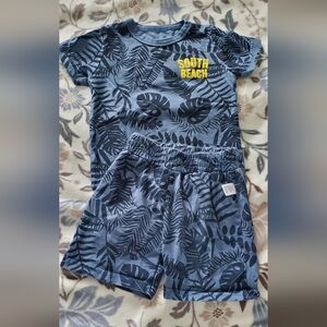 Blue Leaf Print Shorts Set